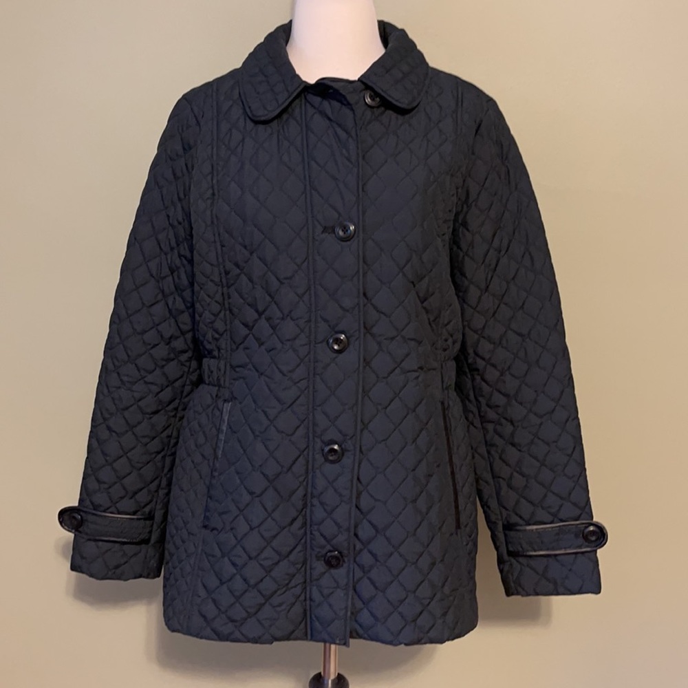 Lands’ End Women’s Small Black Quilted Lightweight Button Down Coat Front Pocket - Picture 2 of 12
